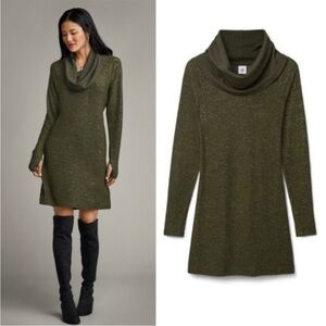 Cabi Olive Green Solace Cowl Neck Cinch Back Sweater Dress